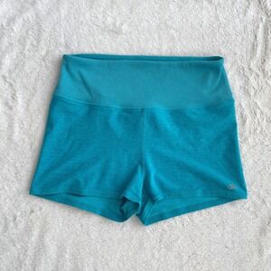 Alo Yoga Alosoft High-Waist Carefree Short Teal Heather Ribbed Waistband Large